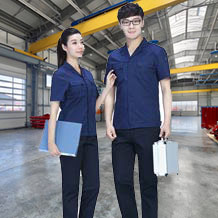 深蓝色拼接夏季涤棉细斜短袖工作服FY633