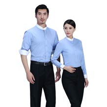 全棉舒适立领蓝色撞色职业衬衫ZL029